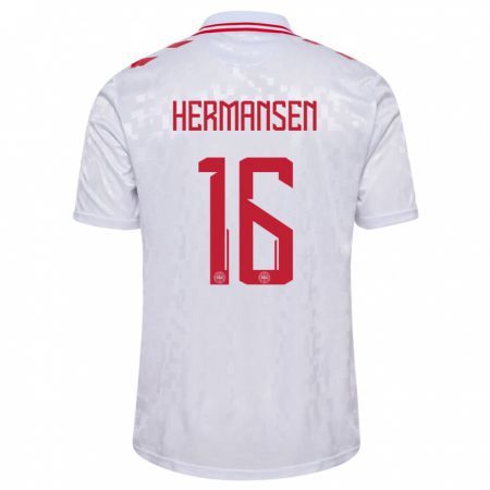 Kandiny Homme Maillot Danemark Mads Hermansen #16 Blanc Tenues Extérieur 24-26 T-Shirt