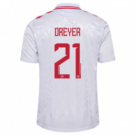 Kandiny Homme Maillot Danemark Anders Dreyer #21 Blanc Tenues Extérieur 24-26 T-Shirt