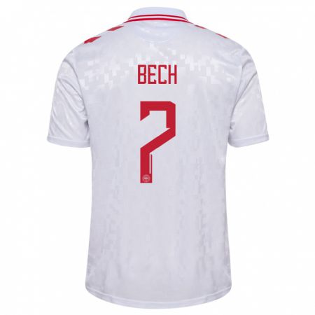 Kandiny Homme Maillot Danemark Tobias Bech #7 Blanc Tenues Extérieur 24-26 T-Shirt