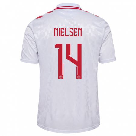Kandiny Homme Maillot Danemark Julius Nielsen #14 Blanc Tenues Extérieur 24-26 T-Shirt