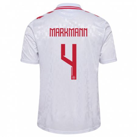 Kandiny Homme Maillot Danemark Noah Markmann #4 Blanc Tenues Extérieur 24-26 T-Shirt
