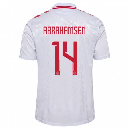 Kandiny Homme Maillot Danemark Mads Abrahamsen #14 Blanc Tenues Extérieur 24-26 T-Shirt