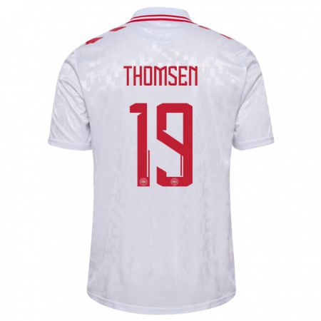 Kandiny Homme Maillot Danemark Janni Thomsen #19 Blanc Tenues Extérieur 24-26 T-Shirt