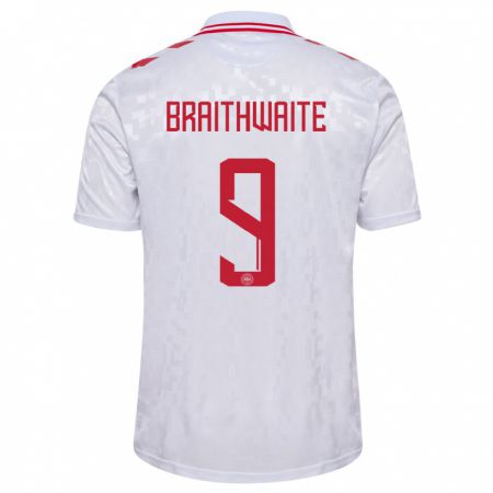Kandiny Homme Maillot Danemark Martin Braithwaite #9 Blanc Tenues Extérieur 24-26 T-Shirt