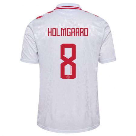 Kandiny Homme Maillot Danemark Sara Holmgaard #8 Blanc Tenues Extérieur 24-26 T-Shirt