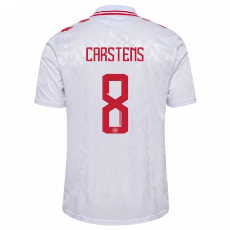 Kandiny Homme Maillot Danemark Signe Carstens #8 Blanc Tenues Extérieur 24-26 T-Shirt