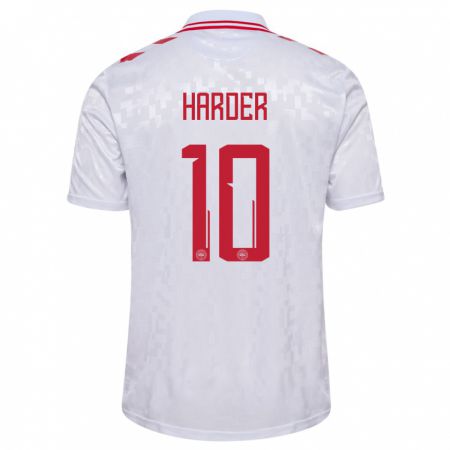 Kandiny Homme Maillot Danemark Pernille Harder #10 Blanc Tenues Extérieur 24-26 T-Shirt