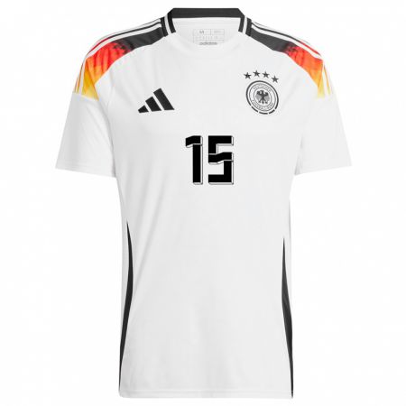 Kandiny Femme Maillot Allemagne Joshua Quarshie #15 Blanc Tenues Domicile 24-26 T-Shirt