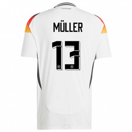 Kandiny Femme Maillot Allemagne Thomas Muller #13 Blanc Tenues Domicile 24-26 T-Shirt