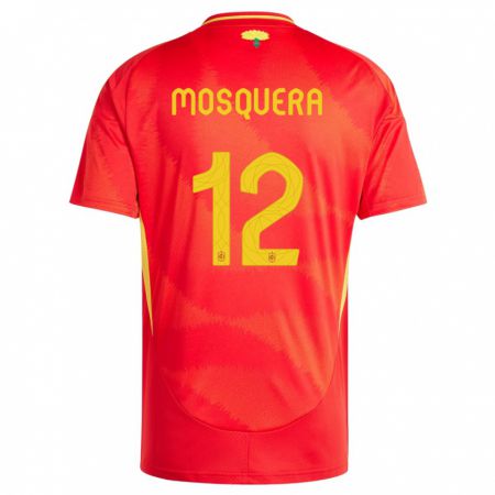 Kandiny Femme Maillot Espagne Cristian Mosquera #12 Rouge Tenues Domicile 24-26 T-Shirt