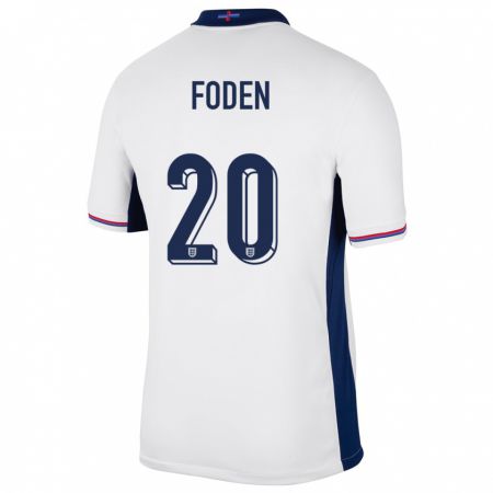 Kandiny Femme Maillot Angleterre Phil Foden #20 Blanc Tenues Domicile 24-26 T-Shirt
