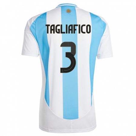 Kandiny Femme Maillot Argentine Nicolas Tagliafico #3 Blanc Bleu Tenues Domicile 24-26 T-Shirt