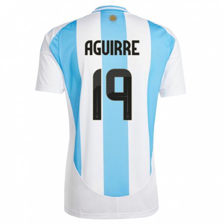 Kandiny Femme Maillot Argentine Brian Aguirre #19 Blanc Bleu Tenues Domicile 24-26 T-Shirt