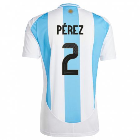 Kandiny Femme Maillot Argentine Nehuen Perez #2 Blanc Bleu Tenues Domicile 24-26 T-Shirt