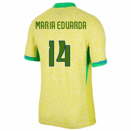 Kandiny Femme Maillot Brésil Maria Eduarda #14 Jaune Tenues Domicile 24-26 T-Shirt