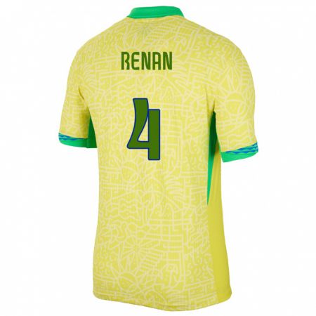 Kandiny Femme Maillot Brésil Robert Renan #4 Jaune Tenues Domicile 24-26 T-Shirt