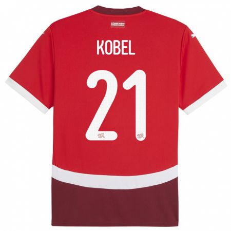 Kandiny Femme Maillot Suisse Gregor Kobel #21 Rouge Tenues Domicile 24-26 T-Shirt