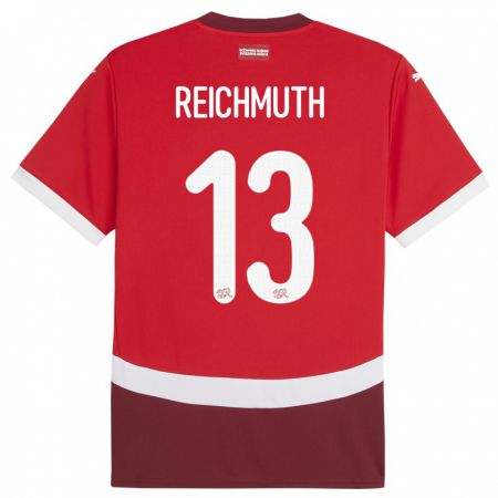 Kandiny Femme Maillot Suisse Miguel Reichmuth #13 Rouge Tenues Domicile 24-26 T-Shirt