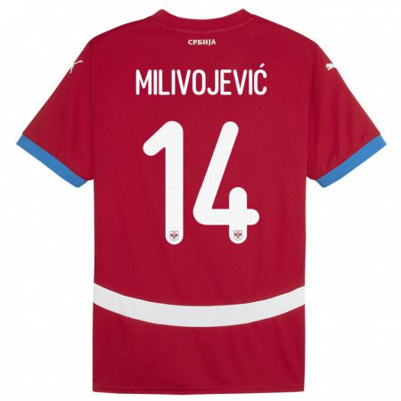 Kandiny Femme Maillot Serbie Vesna Milivojevic #14 Rouge Tenues Domicile 24-26 T-Shirt