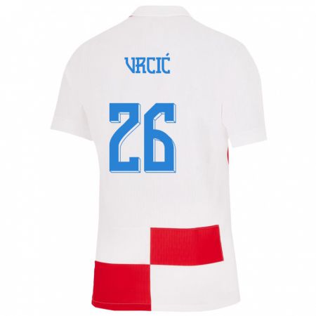 Kandiny Femme Maillot Croatie Jere Vrcic #26 Blanc Rouge Tenues Domicile 24-26 T-Shirt