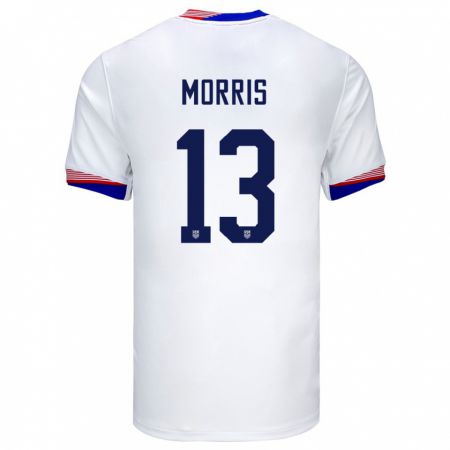 Kandiny Femme Maillot États-Unis Jordan Morris #13 Blanc Tenues Domicile 24-26 T-Shirt