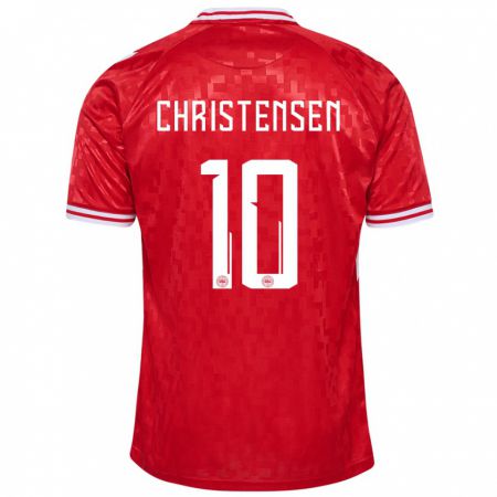 Kandiny Femme Maillot Danemark Gustav Christensen #10 Rouge Tenues Domicile 24-26 T-Shirt