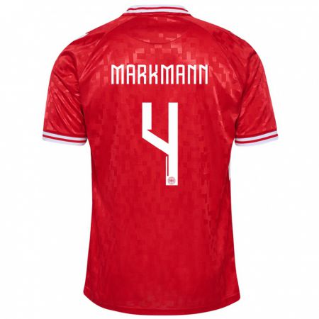 Kandiny Femme Maillot Danemark Noah Markmann #4 Rouge Tenues Domicile 24-26 T-Shirt