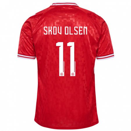 Kandiny Femme Maillot Danemark Andreas Skov Olsen #11 Rouge Tenues Domicile 24-26 T-Shirt
