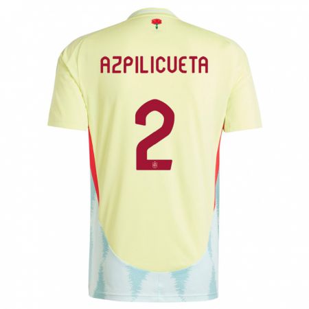 Kandiny Femme Maillot Espagne Cesar Azpilicueta #2 Jaune Tenues Extérieur 24-26 T-Shirt