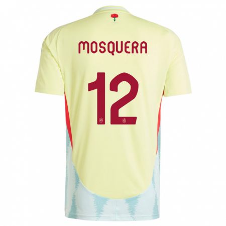 Kandiny Femme Maillot Espagne Cristian Mosquera #12 Jaune Tenues Extérieur 24-26 T-Shirt
