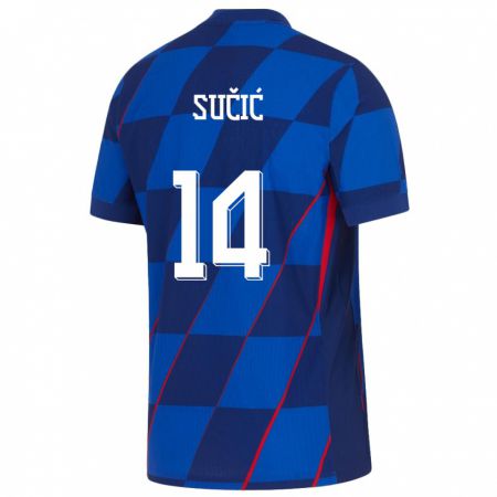 Kandiny Femme Maillot Croatie Luka Sucic #14 Bleu Tenues Extérieur 24-26 T-Shirt