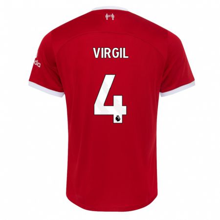 Kandiny Enfant Maillot Virgil Van Dijk #4 Rouge Tenues Domicile 2023/24 T-Shirt