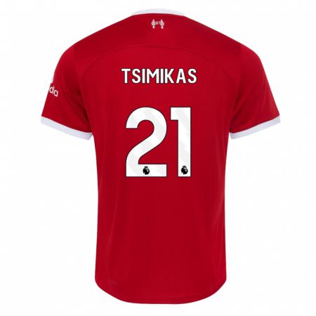 Kandiny Enfant Maillot Konstantinos Tsimikas #21 Rouge Tenues Domicile 2023/24 T-Shirt