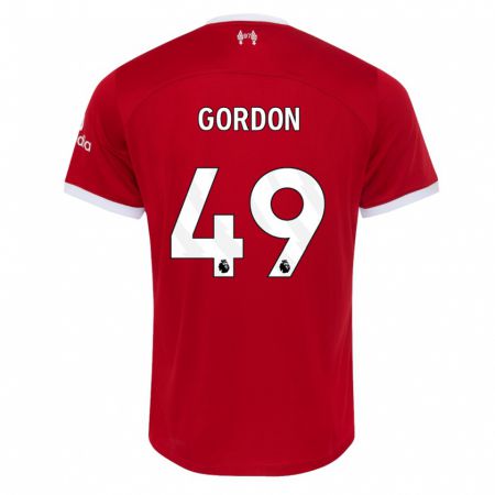Kandiny Enfant Maillot Kaide Gordon #49 Rouge Tenues Domicile 2023/24 T-Shirt