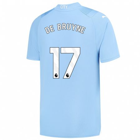Kandiny Enfant Maillot Kevin De Bruyne #17 Bleu Clair Tenues Domicile 2023/24 T-Shirt