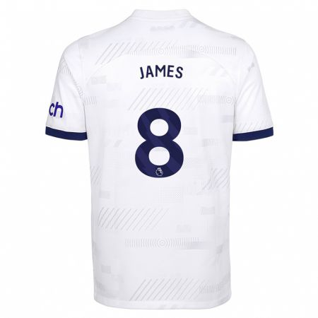 Kandiny Enfant Maillot Angharad James #8 Blanc Tenues Domicile 2023/24 T-Shirt