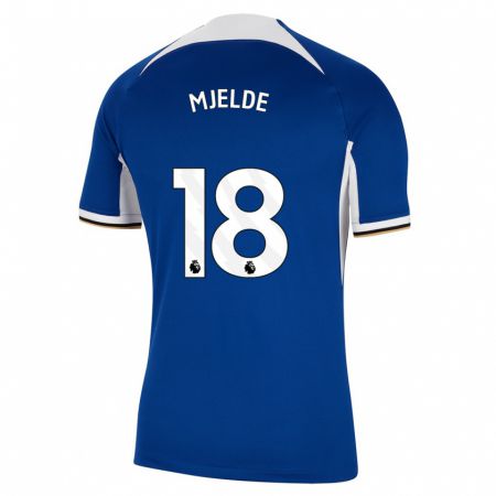 Kandiny Enfant Maillot Maren Mjelde #18 Bleu Tenues Domicile 2023/24 T-Shirt