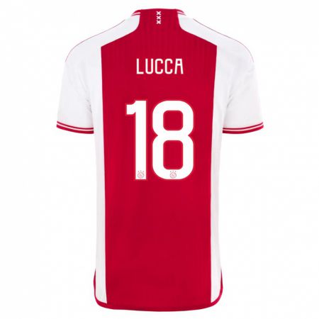 Kandiny Enfant Maillot Lorenzo Lucca #18 Rouge Blanc Tenues Domicile 2023/24 T-Shirt