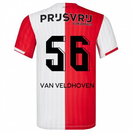 Kandiny Enfant Maillot Kars Van Veldhoven #56 Rouge Blanc Tenues Domicile 2023/24 T-Shirt