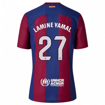 Kandiny Enfant Maillot Lamine Yamal #27 Rouge Bleu Tenues Domicile 2023/24 T-Shirt