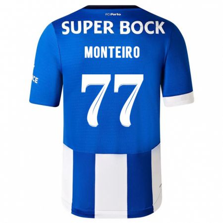 Kandiny Enfant Maillot Rui Monteiro #77 Bleu Blanc Tenues Domicile 2023/24 T-Shirt