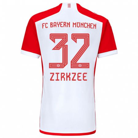Kandiny Enfant Maillot Joshua Zirkzee #32 Rouge Blanc Tenues Domicile 2023/24 T-Shirt