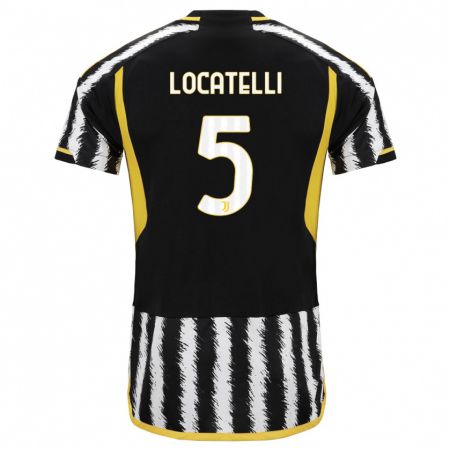 Kandiny Enfant Maillot Manuel Locatelli #5 Noir Blanc Tenues Domicile 2023/24 T-Shirt