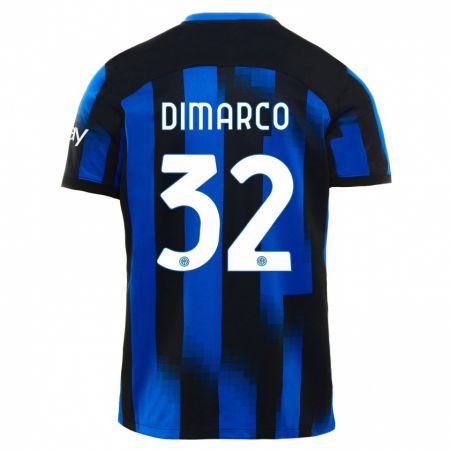 Kandiny Enfant Maillot Federico Dimarco #32 Noir Bleu Tenues Domicile 2023/24 T-Shirt
