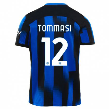 Kandiny Enfant Maillot Francesco Tommasi #12 Noir Bleu Tenues Domicile 2023/24 T-Shirt