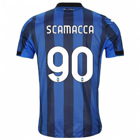 Kandiny Enfant Maillot Gianluca Scamacca #90 Noir Bleu Tenues Domicile 2023/24 T-Shirt