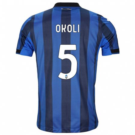 Kandiny Enfant Maillot Caleb Okoli #5 Noir Bleu Tenues Domicile 2023/24 T-Shirt