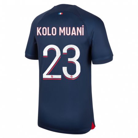 Kandiny Enfant Maillot Randal Kolo Muani #23 Bleu Rouge Tenues Domicile 2023/24 T-Shirt