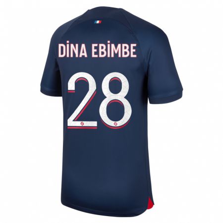 Kandiny Enfant Maillot Eric Junior Dina Ebimbe #28 Bleu Rouge Tenues Domicile 2023/24 T-Shirt