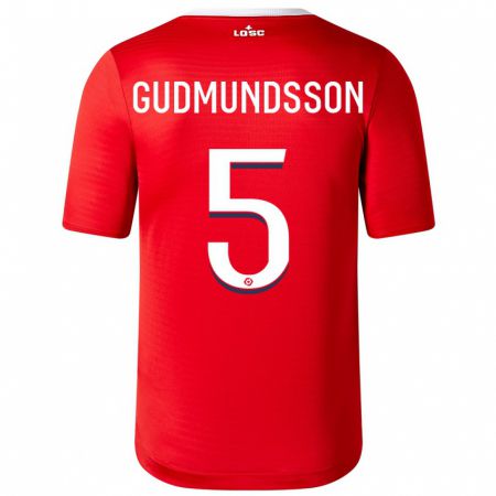 Kandiny Enfant Maillot Gabriel Gudmundsson #5 Rouge Tenues Domicile 2023/24 T-Shirt